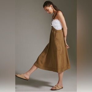 Anthropologie Pilcro Tan A-Line Midi Skirt- Size 4